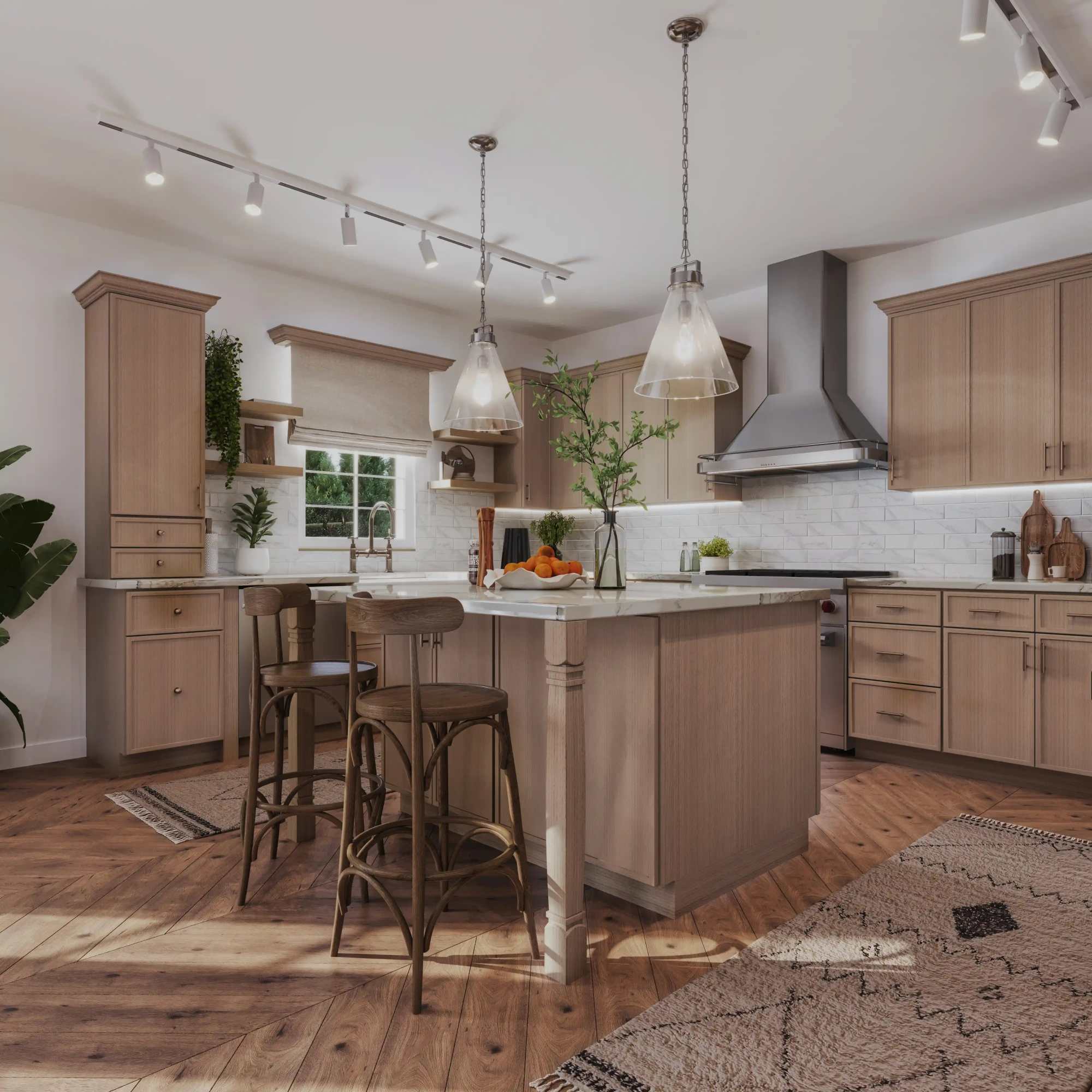 Farmhouse kitchen layout featuring a large central breakfast island in Riverview NB