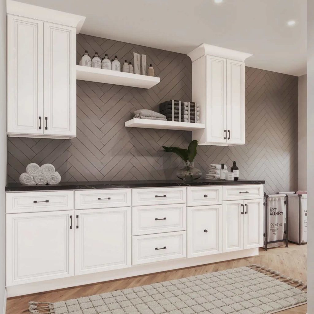 Modern kitchen with custom wood cabinets and quartz countertop