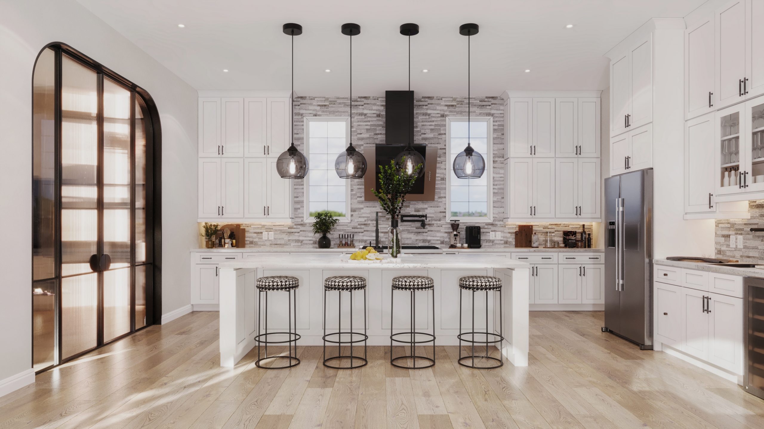 Custom white shaker kitchen cabinets with premium molding built, renovation services by RenoMe in Moncton